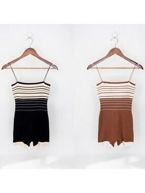 🖤 Black & Cream OR Brown & Cream Ribbed Romper – Size M (NWT) 🖤